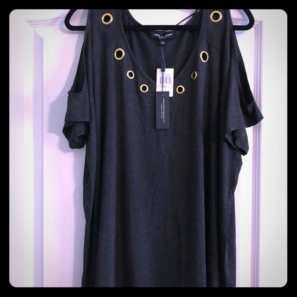 Gray shoulder cutout top